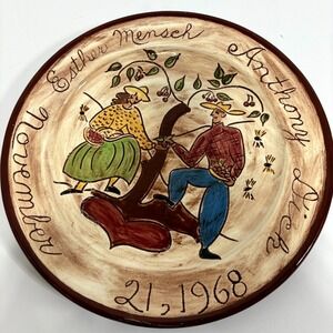 Vintage 1968 Burns Folk Art Plate Esther Mensch‎ & Anthony Dick Hand Painted